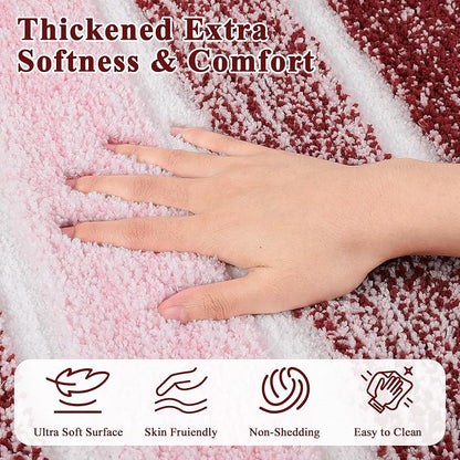 Christmas Bath Rug Set 5-Piece Non-Slip Red 18x26, 20x32, 20x48, U-Shape 20x24, Lid Cover 19x21