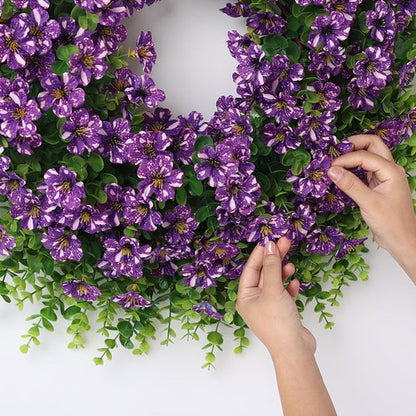 26" Eucalyptus Wreath by [Brand Name] - Faux Morning Glory Flowers for Spring & Summer Decor | Purple