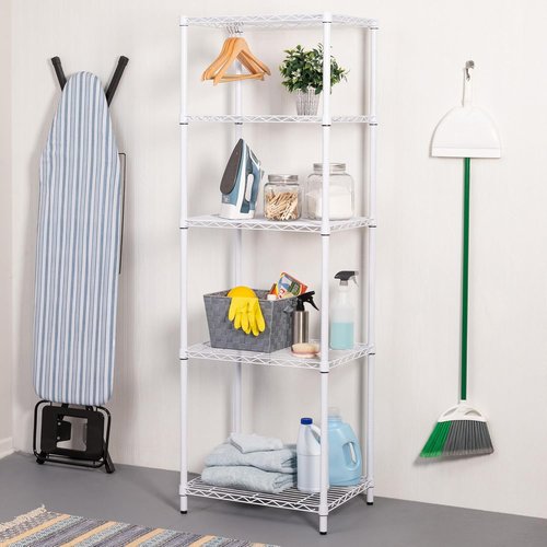 Honey-Can-Do Heavy-Duty 5-Tier Metal Storage Rack - Adjustable Shelves | 250 lb Capacity, White, 18" W x 24" L x 72" H