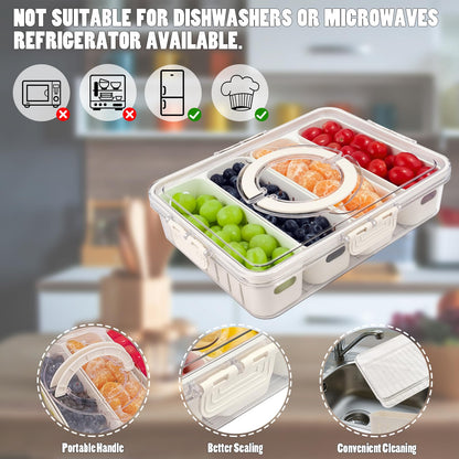 TAROSE Divided Serving Tray with Lid and Handle, Portable Snack Containers Snackle Box Snack Tray with Lid, Veggie Tray Charcuterie Boxes Fruit Tray Candy Organizer (4 Compartments)