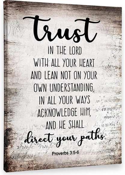 PHAMTE Christian Wall Art - Proverbs 3:5-6 Trust In The Lord - Framed Canvas Print (11x14)