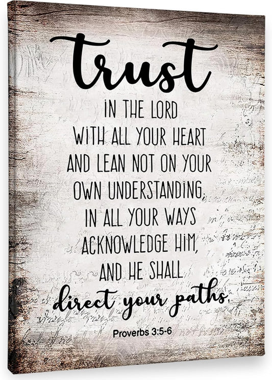 PHAMTE Christian Wall Art - Proverbs 3:5-6 Trust In The Lord - Framed Canvas Print (11x14)