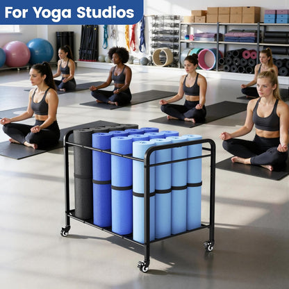 Skiennix Yoga Mat Storage Rack - Floor-Standing Metal Cart with Wheels for Gym & Home Use