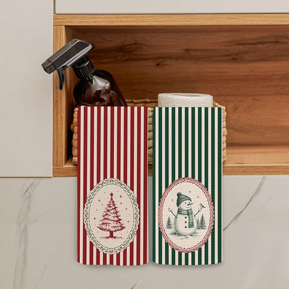 Vintage Red & Green Stripe Christmas Kitchen Towels 16x24 - Variation Christmas-75