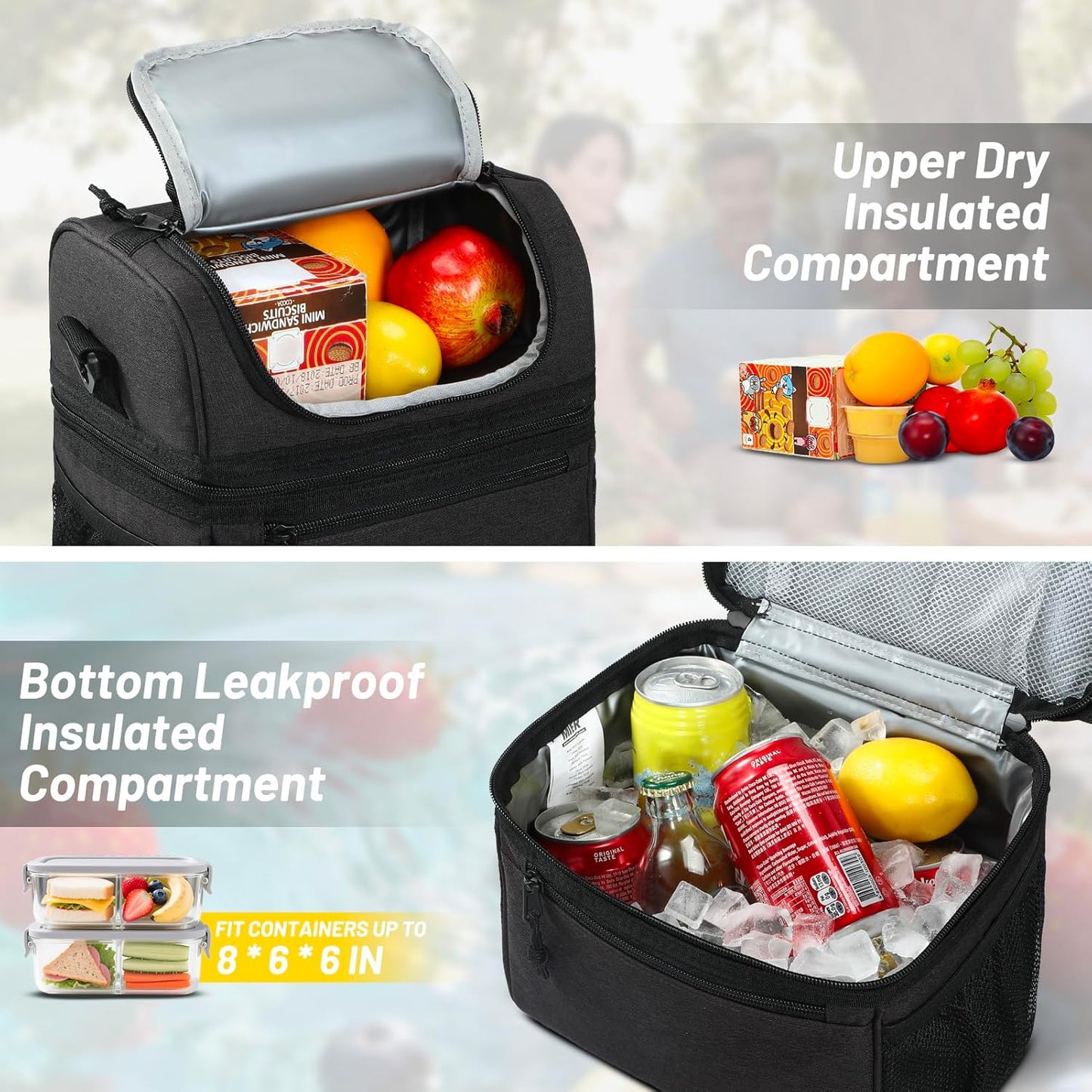 MIER Lunch Bag - Leakproof Insulated Cooler for Men & Women | Medium Dark Grey, 2 Compartments