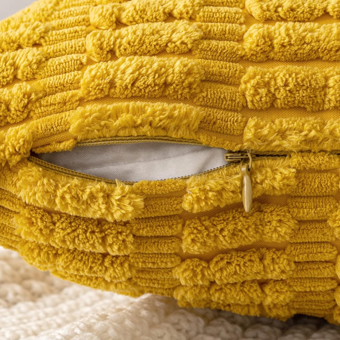 MIULEE Corduroy Throw Pillow Covers - Soft Boho Striped Design | 18x18 Inch Mustard Yellow Decor