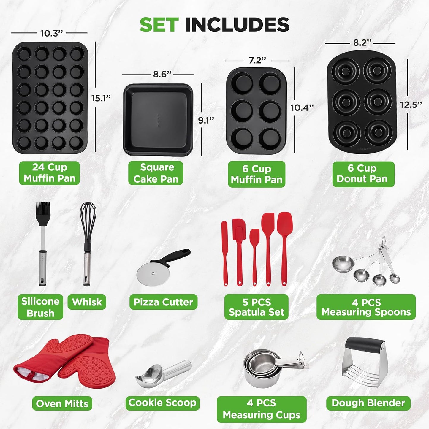 NutriChef 42-Piece Nonstick Bakeware Set - Carbon Steel Pans & Essential Baking Tools - Perfect for Sweet & Savory Treats