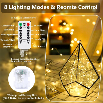 Skiennix 33FT 100 LED Fairy Lights - Waterproof Battery Operated String Lights with Remote & Timer | Warm White