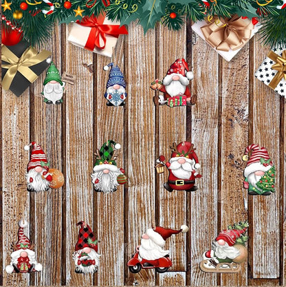 12 Pcs Christmas Gnome Wooden Ornaments - Small Rustic Home Decor, Xmas Tree Decorations - Xmas-B
