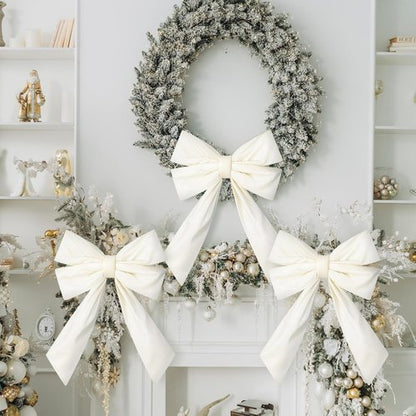 Hungdao Large White Wreath Bows - 12”x18” Waterproof Fabric for Outdoor Wedding & Home Decor