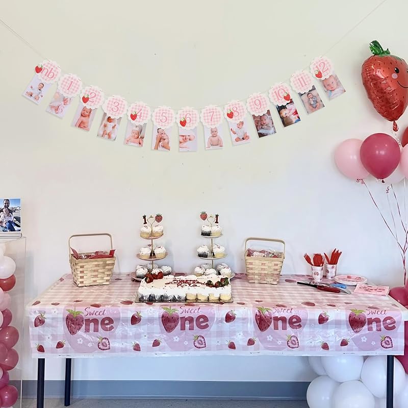Strawberry Gingham 13-Card Milestone Photo Banner - 0-12 Months, Strawberry-3
