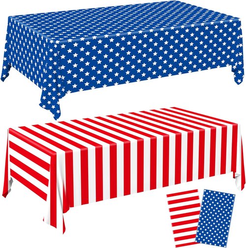 Augisteen Patriotic Plastic Tablecloth - American Flag Design for 4th of July | 54" x 108" Disposable Cover