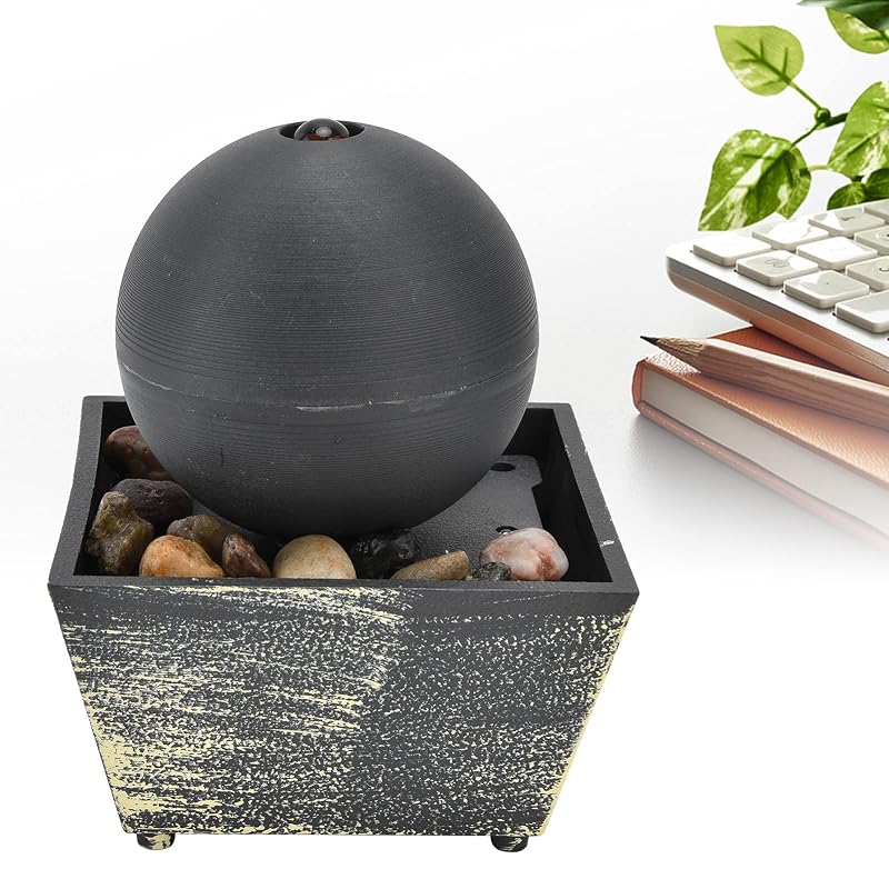 USB Tabletop Ball Water Fountain with LED Light - Indoor Desk Decor