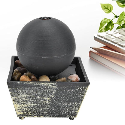 USB Tabletop Ball Water Fountain with LED Light - Indoor Desk Decor