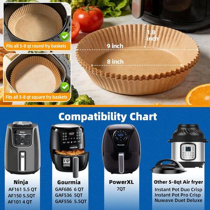 Ninja Air Fryer Liners - 200pcs 8-Inch Disposable Strong Paper for 4qt-5.5qt Baskets | BPA-Free Food Grade
