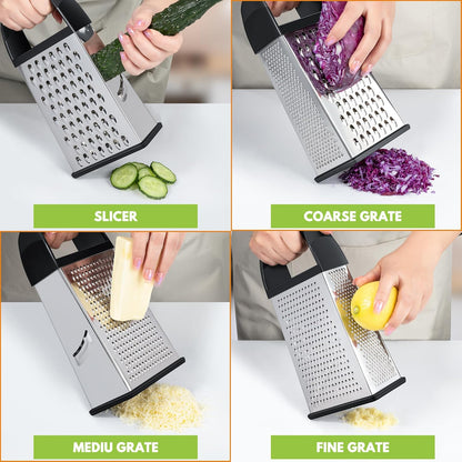 Urbanstrive Cheese Grater - Stainless Steel Box Grater with Container | Dishwasher Safe Kitchen Tool