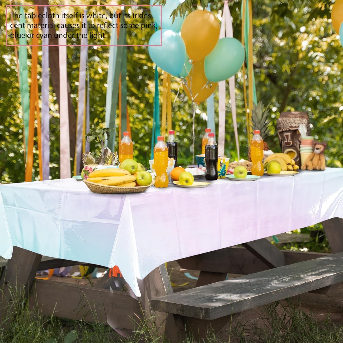 Shiny Laser Tablecloths | 4-Piece White Iridescence Set - 40 x 108” Disposable Holographic Covers for Weddings & Parties
