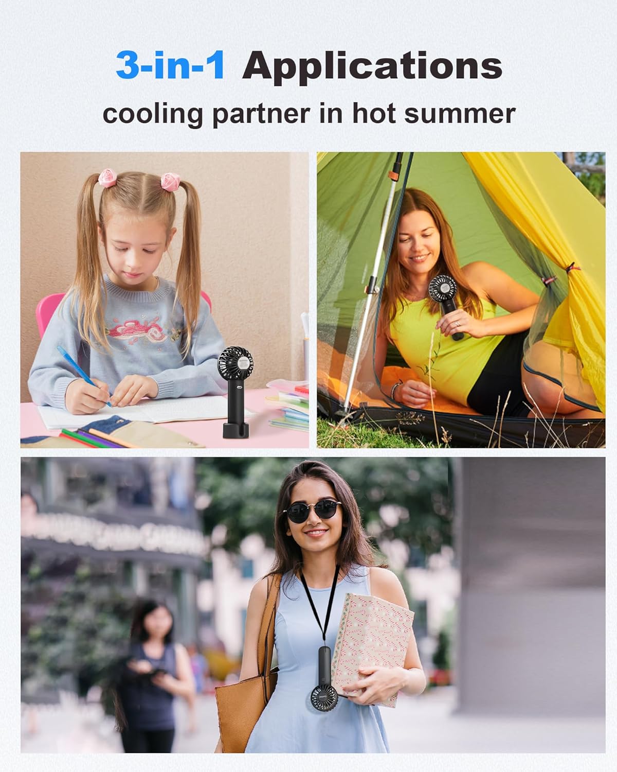 Skiennix Mini Handheld Fan - USB Rechargeable, 3-Speed Portable Design | Perfect for Travel & Makeup, Black