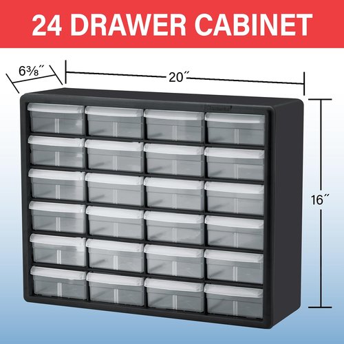 Akro-Mils 24-Drawer Storage Cabinet - Versatile Organizer for Garage, Crafts & Makeup | 20" W x 6" D x 16" H - Black
