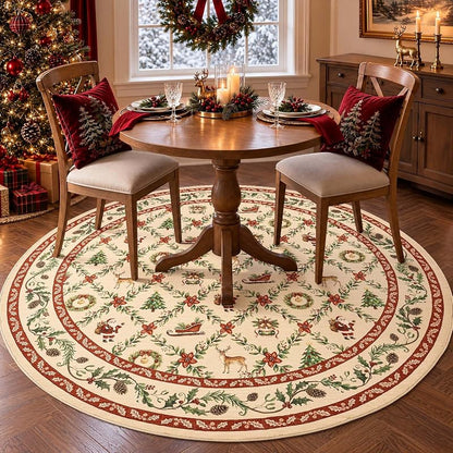 6ft Round Christmas Rug with Santa - Washable, Non-Slip Red Holiday Accent (Xmas Red+Round+6')