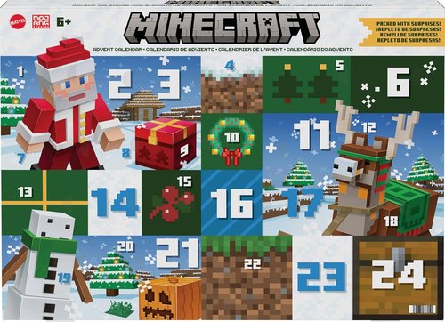 Mattel Minecraft Advent Calendar - 3 Action Figures, 17 Accessories & 24 Daily Surprises | Holiday Fun