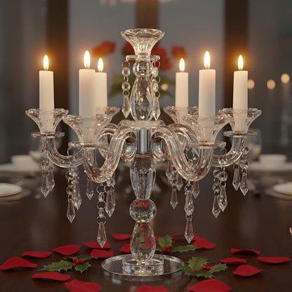 Skiennix Glass Candle Holder - 7-Arm 14 Inch Clear Candelabra Centerpiece for Weddings & Parties