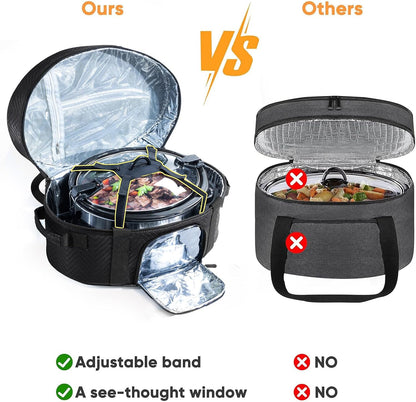 Skiennix Insulated Slow Cooker Carrying Bag - Portable Case for 6-8 Quart CrockPot & Hamilton Beach with Accessory Pocket