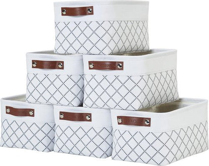 DECOMOMO Small Storage Baskets - Organize Your Closet with Stylish White Check Design | 6 Pack