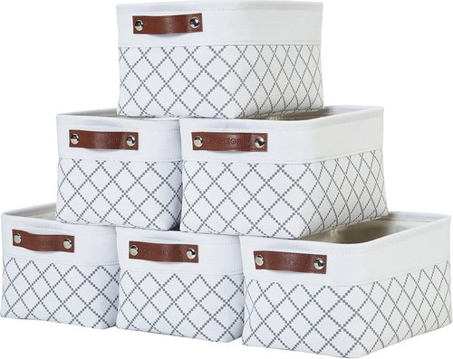 DECOMOMO Small Storage Baskets - Organize Your Closet with Stylish White Check Design | 6 Pack