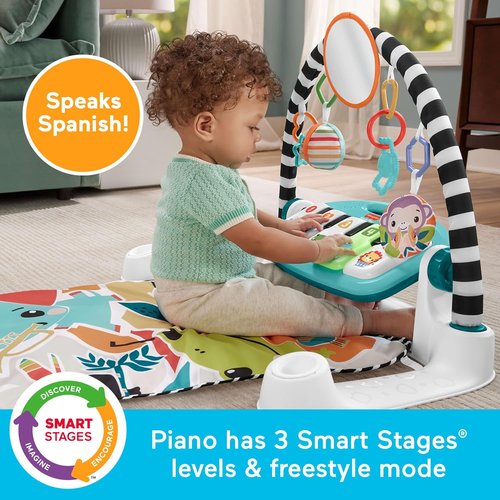 Fisher-Price Glow & Grow Kick & Play Piano Gym - Blue Musical Activity Mat for Babies 0+ Months