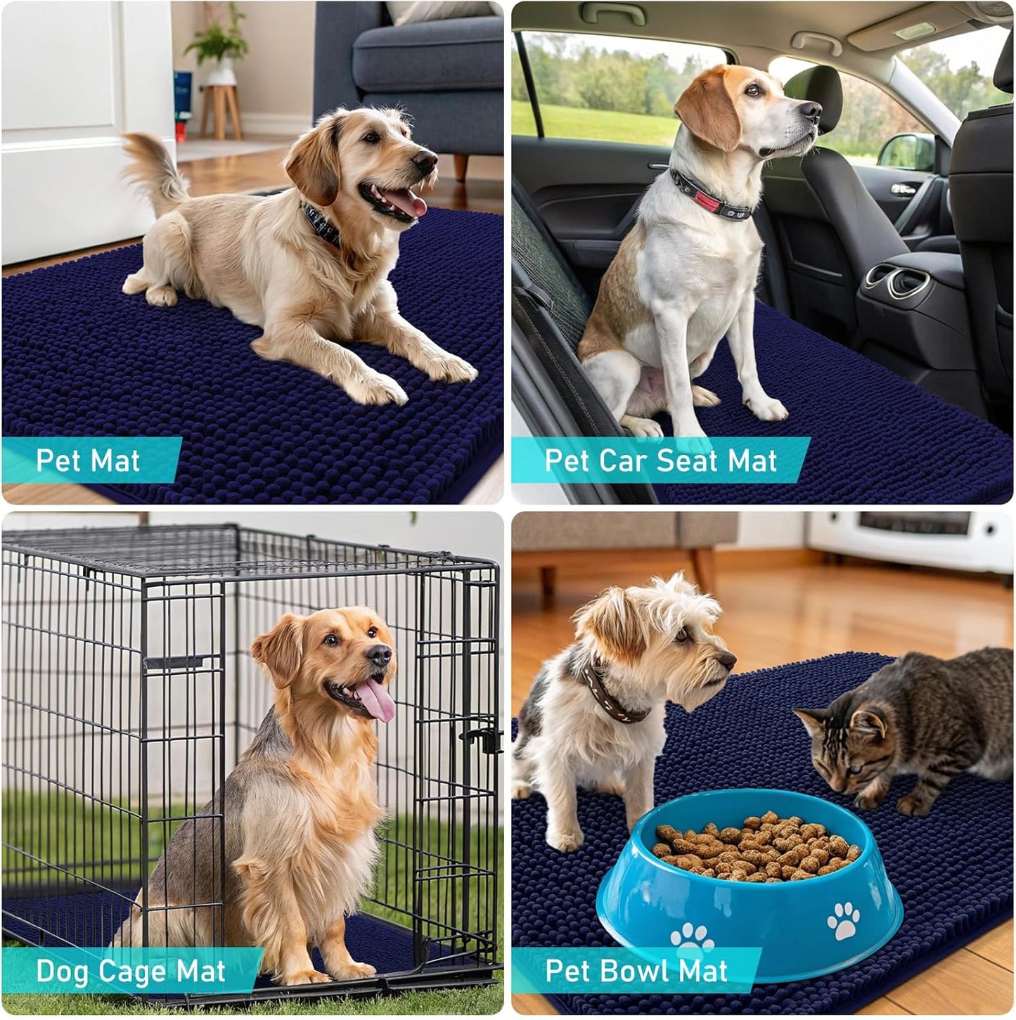 OLANLY Dog Door Mat - Absorbent Non-Slip Mud Mat for Indoor Use | 70x35, Navy Blue, Quick Dry Chenille