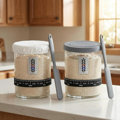 Skiennix Premium Pro Sourdough Starter Jar Kit - 40oz Wide Mouth Glass Container with Thermometer & Accessories