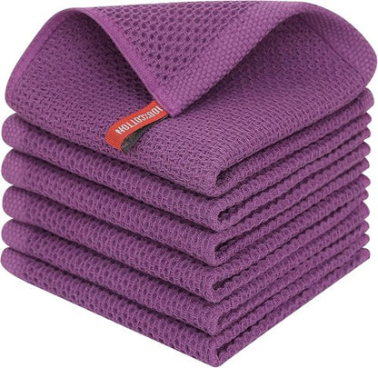 Homaxy 100% Cotton Waffle Weave Dish Cloths - Ultra Soft & Absorbent Quick-Drying Towels | 12x12 Inches, 6-Pack, Purple