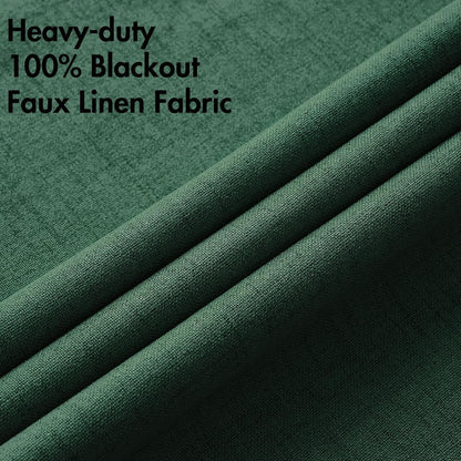 MIULEE 100% Blackout Linen Curtains - Thermal Insulated Emerald Green Drapes | 52 x 96 Inch (2 Panels)