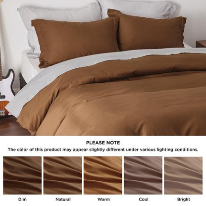Bedsure Duvet Cover Full Size - Soft Double Brushed Bedding Set for Kids & Adults, Zipper Closure, 3 Pieces, Includes 1 Duvet Cover (80"x90") & 2 Pillow Shams, NO Comforter, Brown