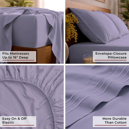 Mellanni Full Sheets Set - 4 PC Iconic Collection Bedding - Hotel Luxury, Extra Soft, Cooling Bed Sheets - Wrinkle, Fade, Stain Resistant (Full, Violet)