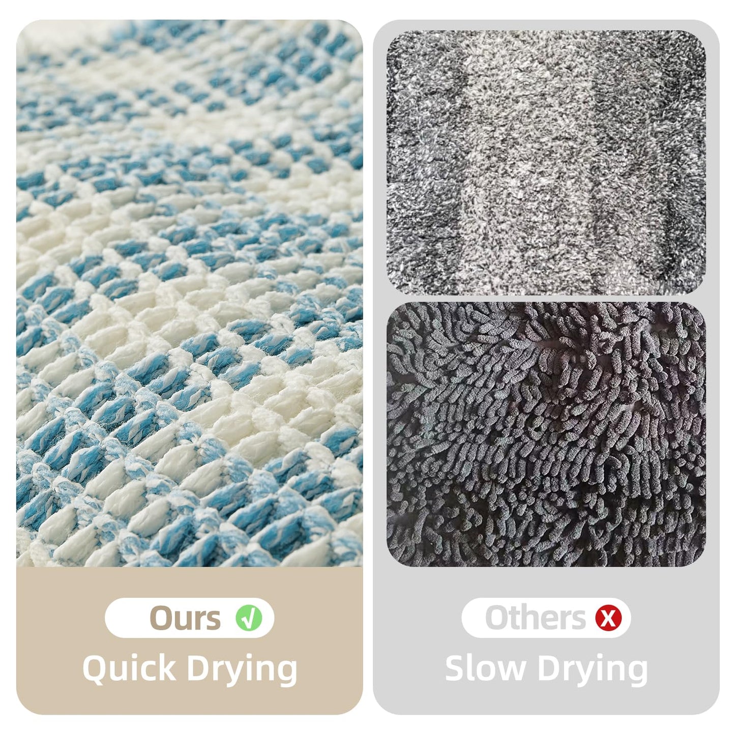 TYUU Waffle Runner Rug Bathroom, Long Boho Bathroom Rugs Non Slip Washable Absorbent Checkered Bathroom Mat Quick Dry Cute Bath Mat, 60"x24" Blue and White