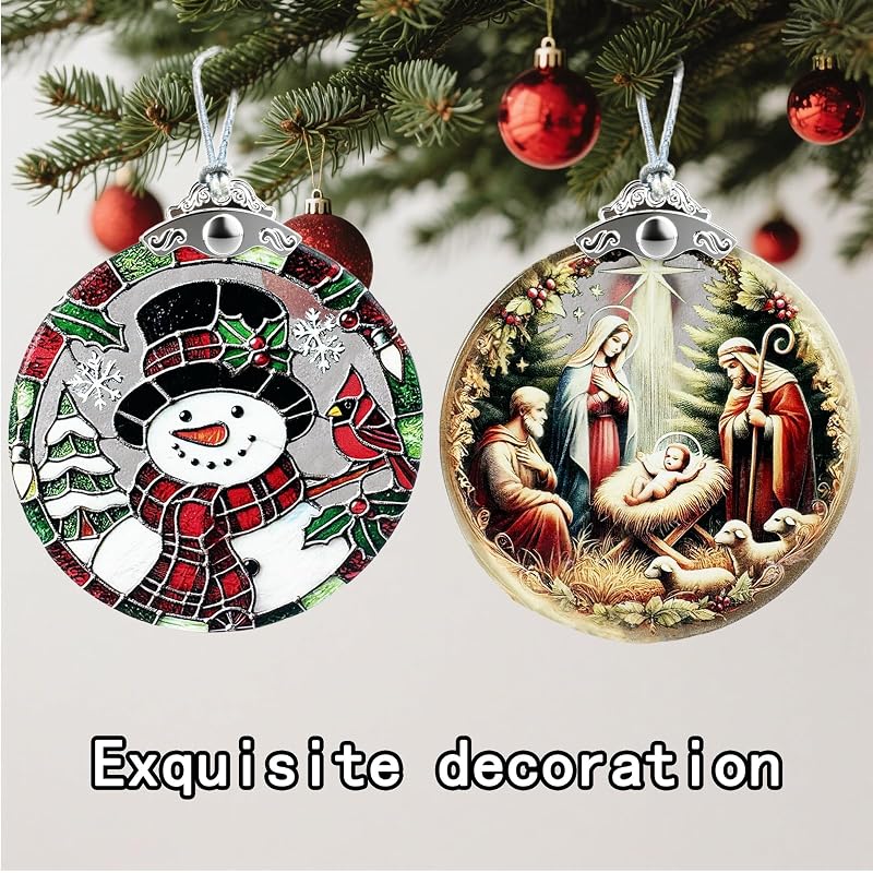 Nativity Scene Stained Glass Ornament - Flat Christmas Tree Hanging Ornament - Variation: Nativity