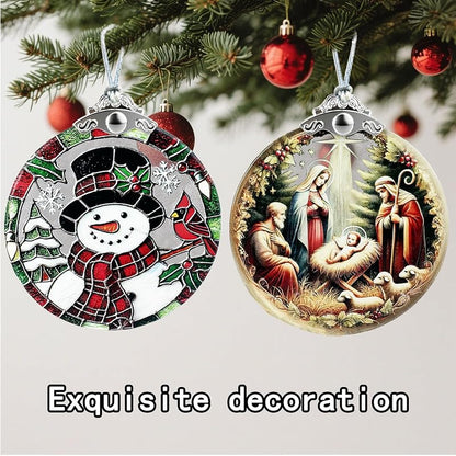 Nativity Scene Stained Glass Ornament - Flat Christmas Tree Hanging Ornament - Variation: Nativity