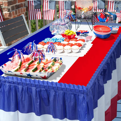 Patriotic Table Skirts by 3 Pack - Red, White & Blue Disposable Decorations | 2.4 x 14 Ft for 4th of July Celebrations