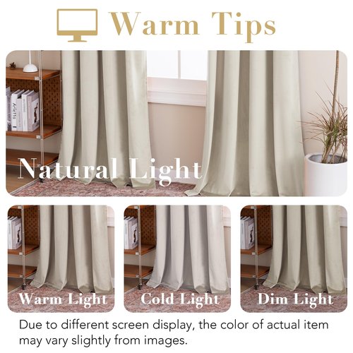 H.VERSAILTEX Velvet Curtains for Living Room 84 Inch Length 2 Panels Luxury Thermal Insulated Window Curtains for Bedroom Girls Room Super Soft Room Darkening Grommet Drapes, W52 x L84 Inches, Oatmeal