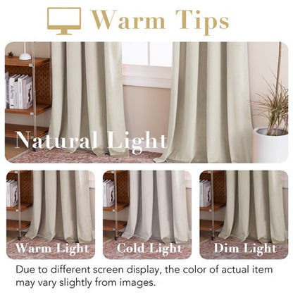 H.VERSAILTEX Velvet Curtains for Living Room 84 Inch Length 2 Panels Luxury Thermal Insulated Window Curtains for Bedroom Girls Room Super Soft Room Darkening Grommet Drapes, W52 x L84 Inches, Oatmeal
