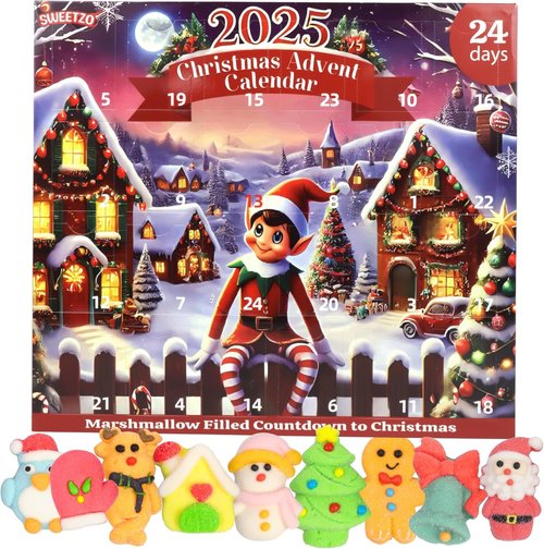 Christmas Elf Candy Advent Calendar 2025 - Festive Marshmallow Treats for Holiday Countdown | 10.16 Ounces