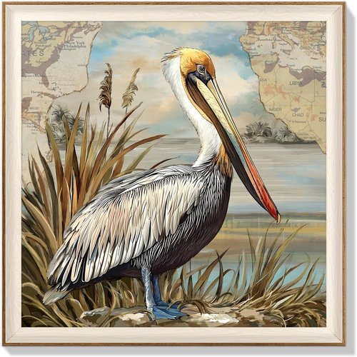 LAIART Framed Canvas Wall Art - Coastal Pelican Print Decor | 12x12 Inch Bird Artwork