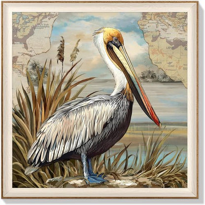 LAIART Framed Canvas Wall Art - Coastal Pelican Print Decor | 12x12 Inch Bird Artwork