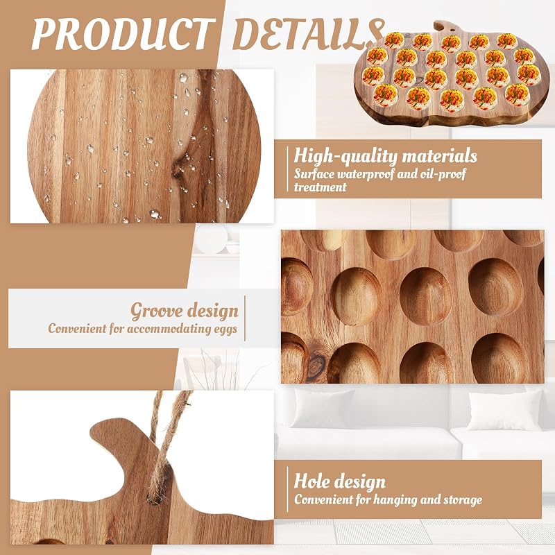 Halloween Pumpkin Deviled Egg Tray Set – 2 Wooden Platters, 22-Egg Capacity