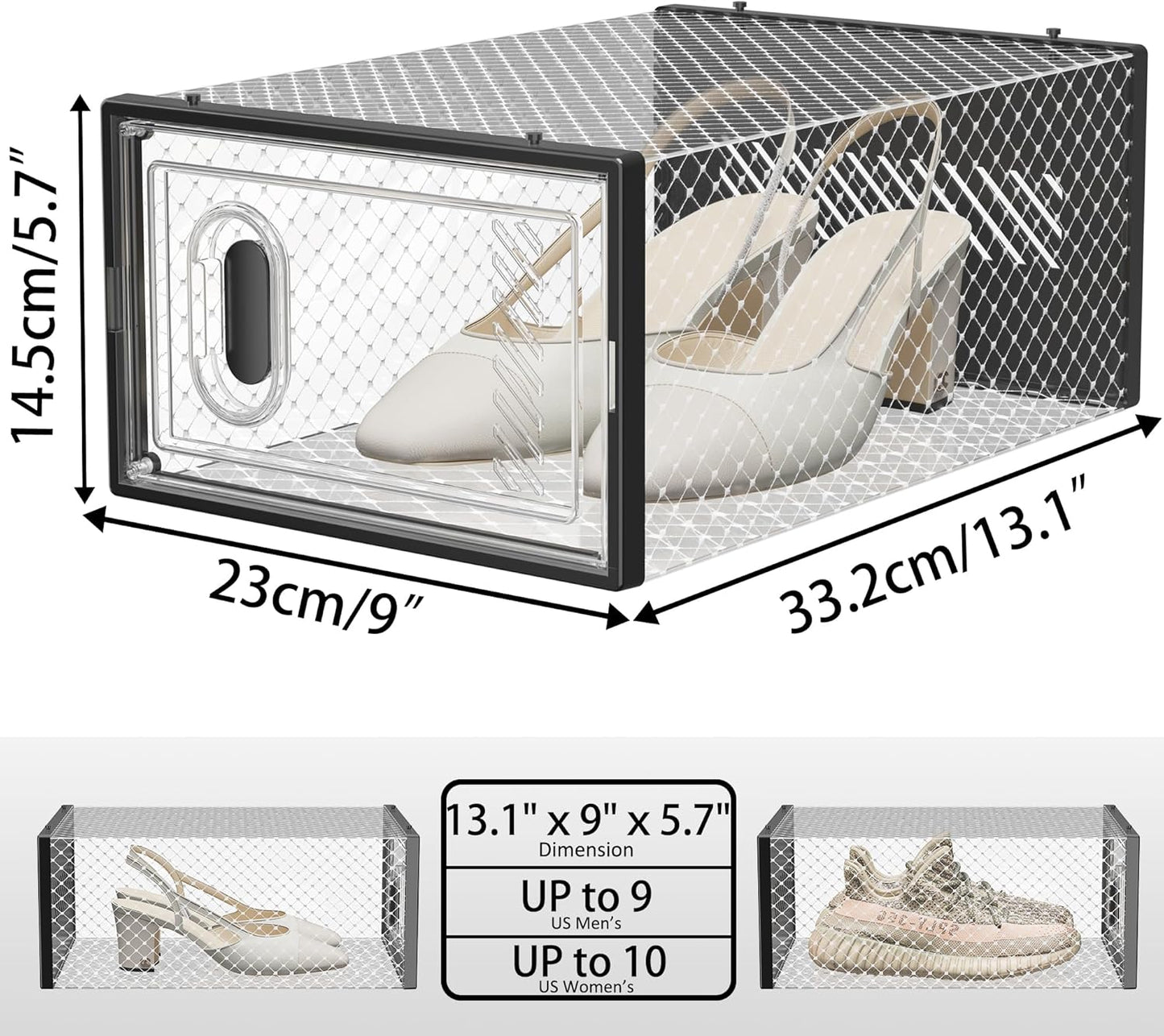 SIMPDIY Shoe Organizer - 12 Pack Clear Plastic Stackable Shoe Storage Containers | Size 10, Black