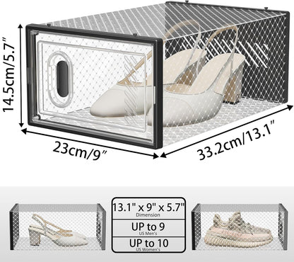 SIMPDIY Shoe Organizer - 12 Pack Clear Plastic Stackable Shoe Storage Containers | Size 10, Black