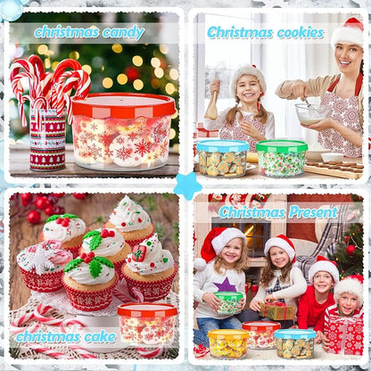 6 Pcs Christmas Cookie Storage Buckets with Lids - Candy Jars Holiday Set