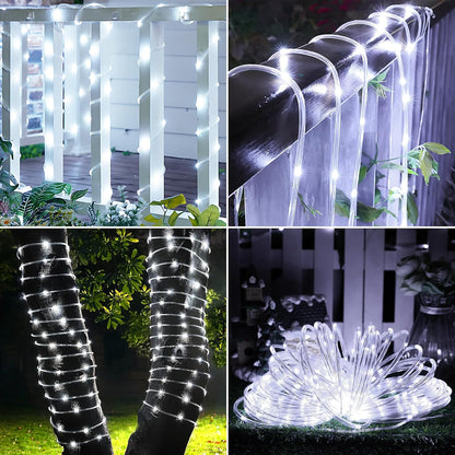 Skiennix Solar Rope Lights - 66ft 200LED Waterproof String Lights for Outdoor Decor - White